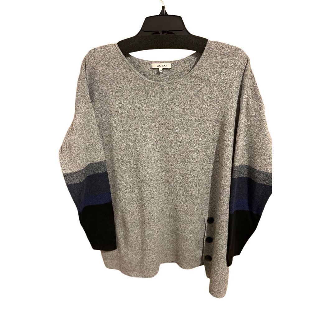 Zozo Women’s Size M Gray Crew 3/4 Lgth Sleeve Tunic Sweater